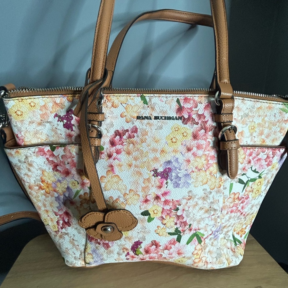 Dana Buchanan Floral Crossbody Satchel with Tan Accents - Picture 1 of 9